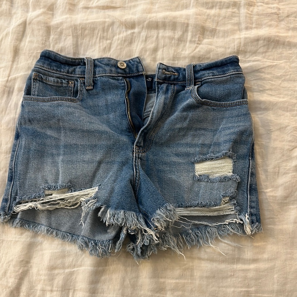 Hollister Blue Distressed Jean Shorts Frayed Hem